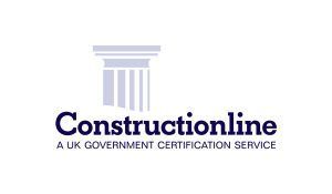 Constructionline logo with a stylized pillar icon and the text “A UK government certification service”