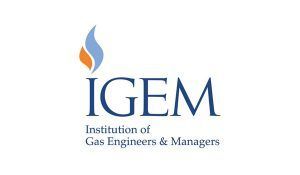 IGEM logo with blue letters and an orange-blue flame, labeled Institution of Gas Engineers & Managers