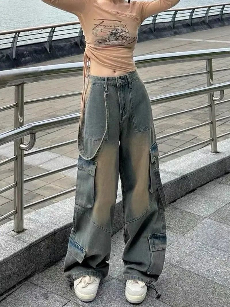 美式工裝復古牛仔褲