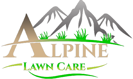 Logo for Alpine Lawn Care: mountains, letter