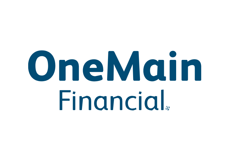 Logo for OneMain Financial in dark blue text on a white background.