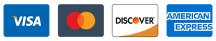 Logos for Visa, Mastercard, Discover, and American Express credit cards.