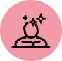 Person with bright stars above their head, pink circle background.