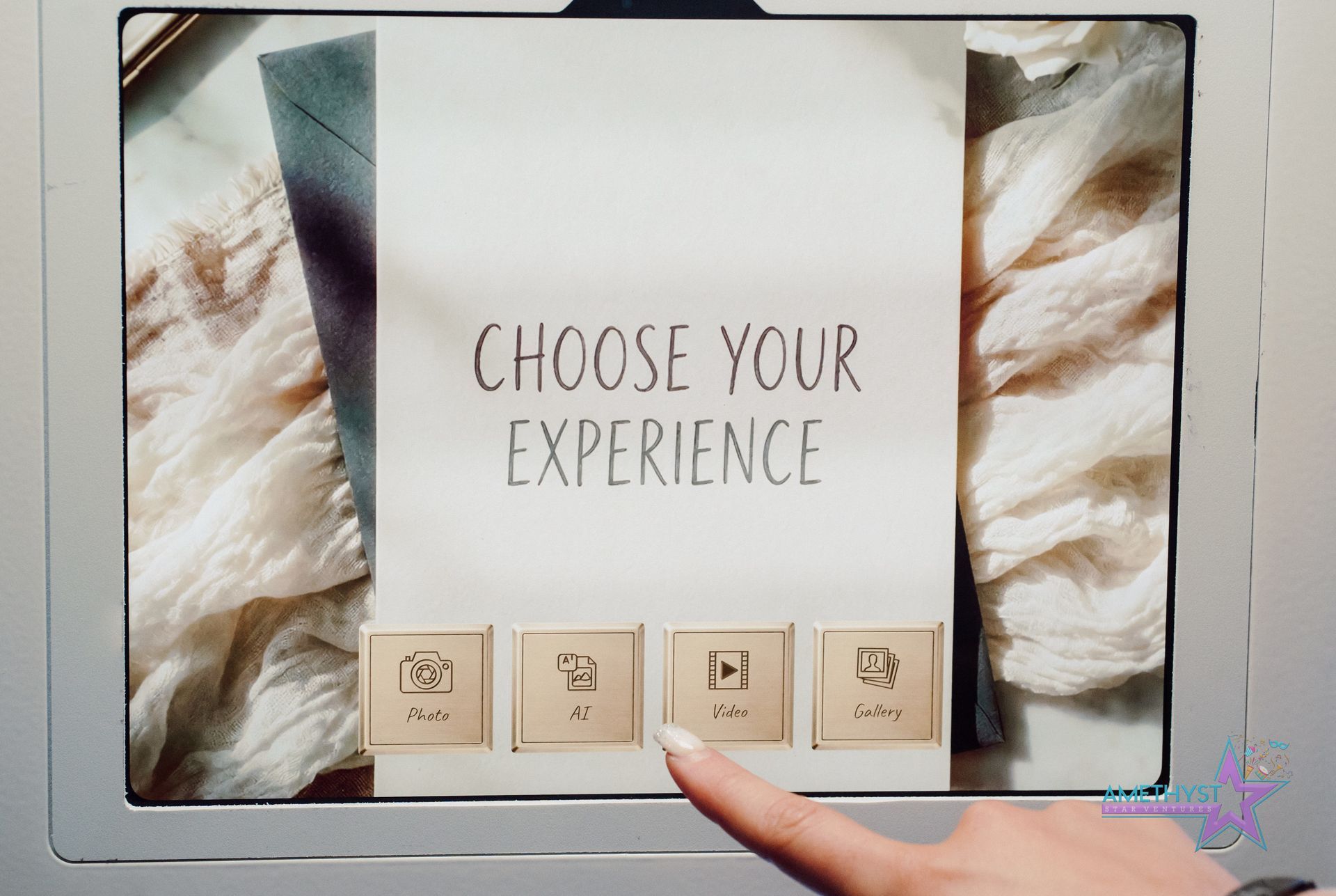 Birthday Experience screen displaying Photo, AI, Video and Gallery options.