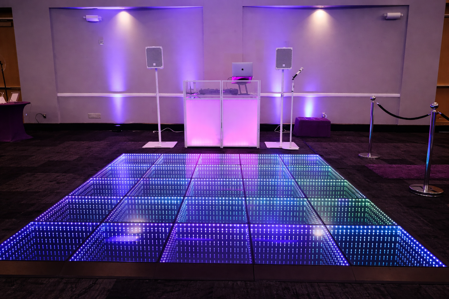 Purple and blue illuminated LED dance floor
