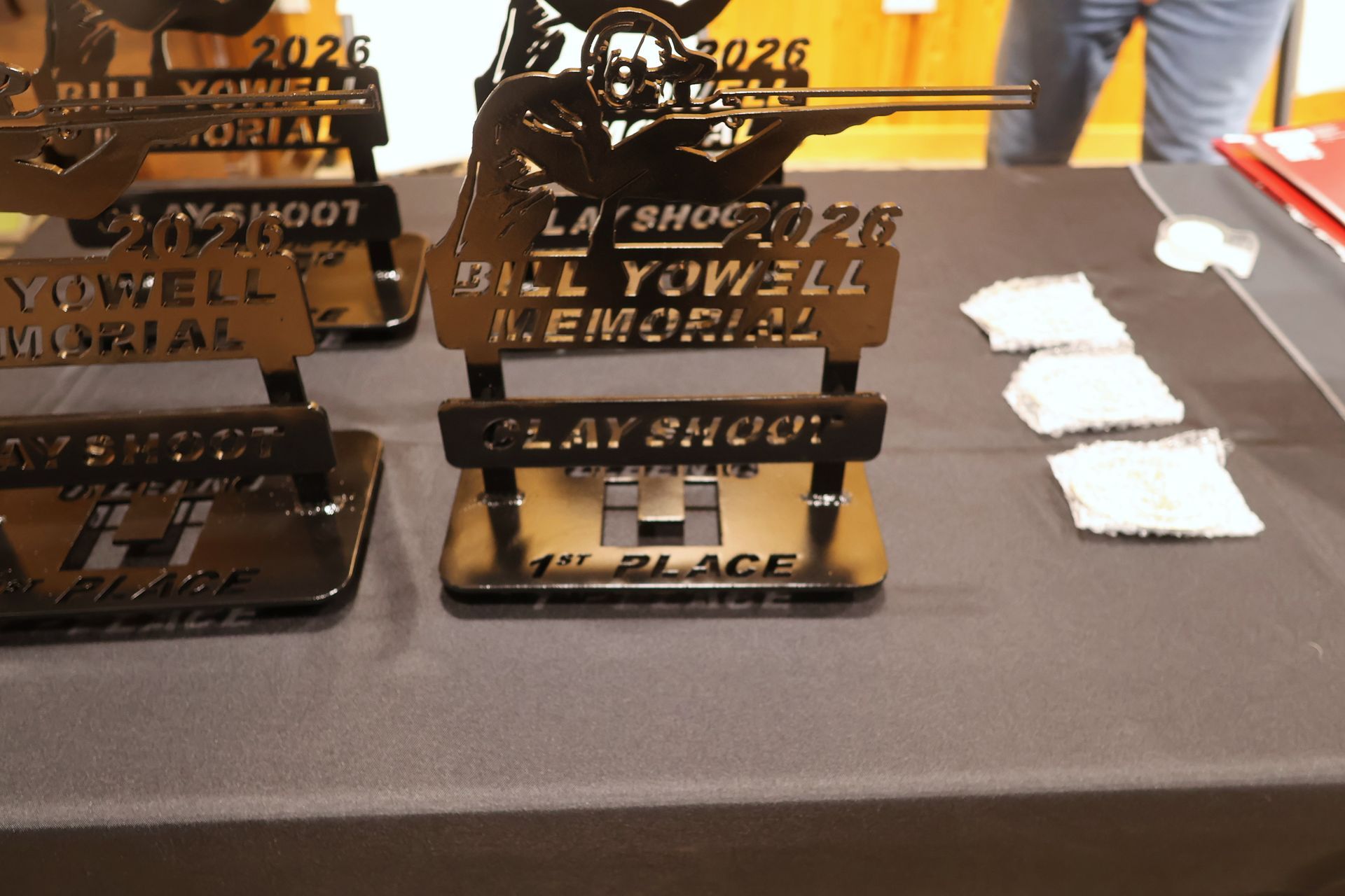 Sporting clays trophies displayed at the Killeen ISD Education Foundation fundraiser