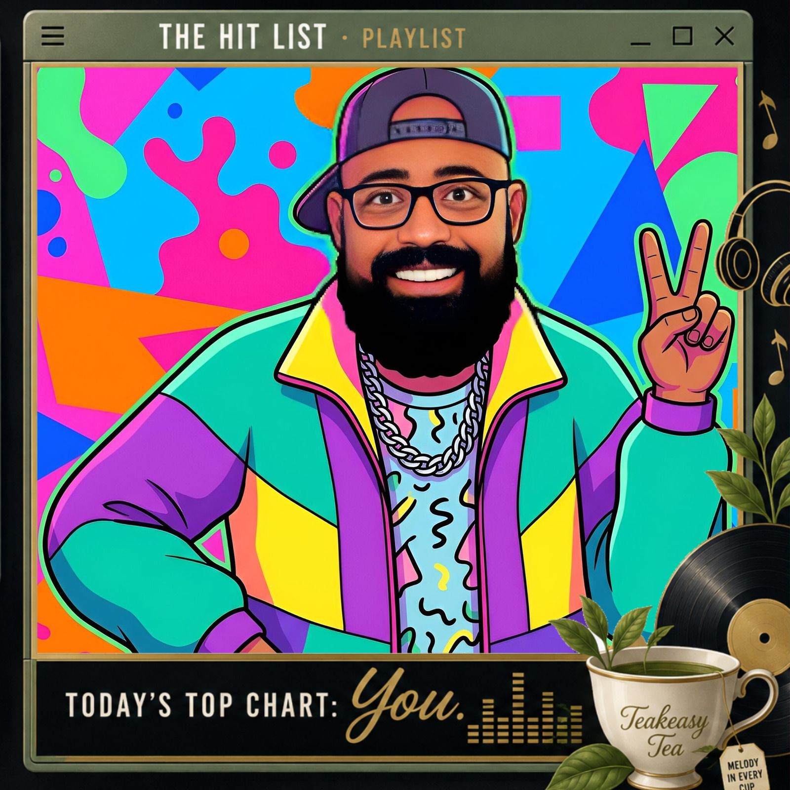 Guest transformed into a colorful illustrated music artist for the Teakeasy Tea experience
