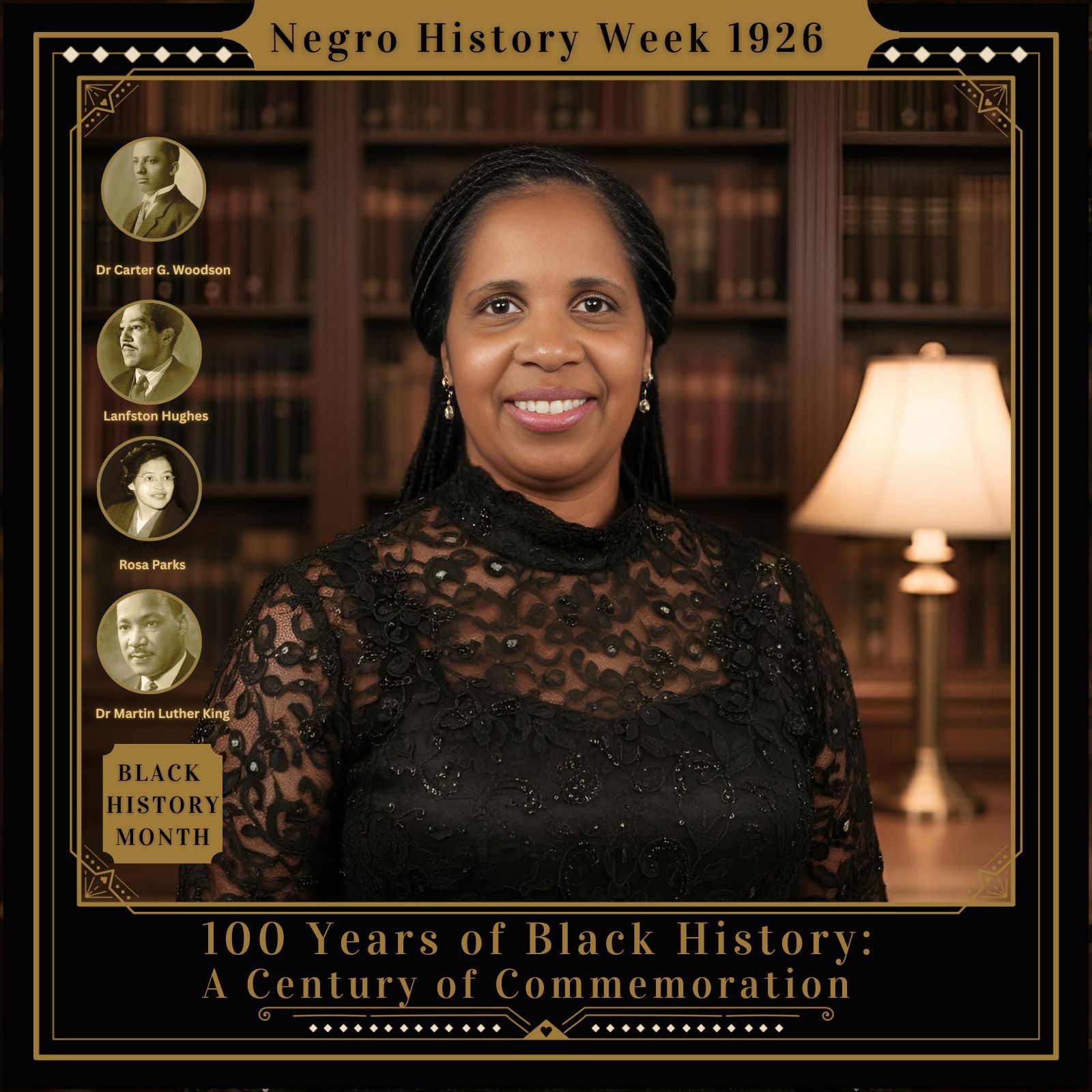 Customized Black History Month photo experience with a guest portrait and historic tribute design
