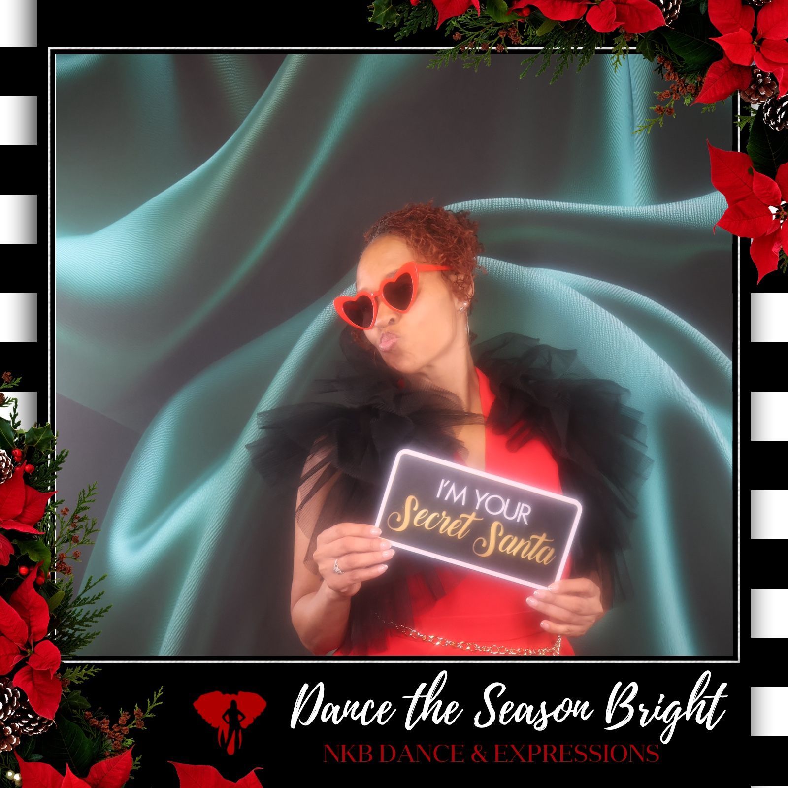 Adult guest in a customized holiday portrait layout created for the NKB Dance and Expressions celebration