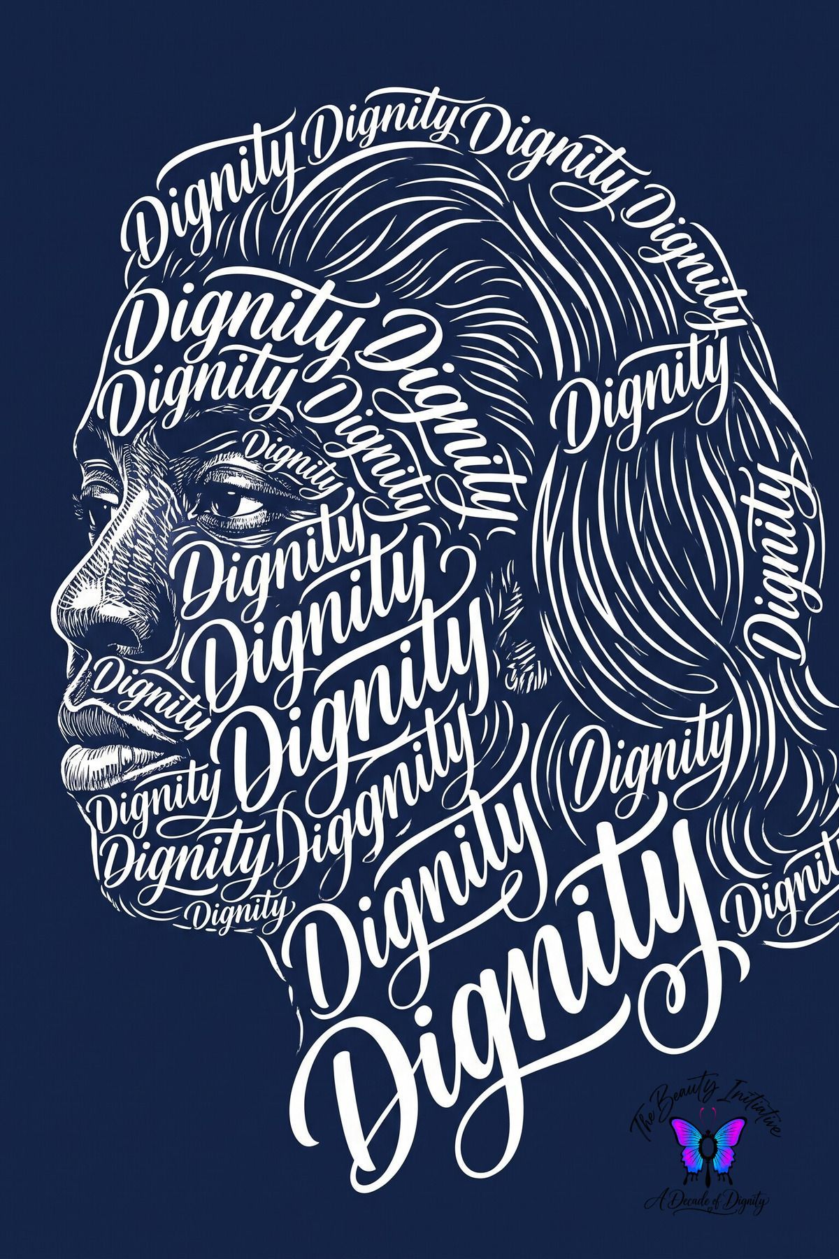 African American woman shown in a custom DIGNITY typography portrait created for Beauty Initiative