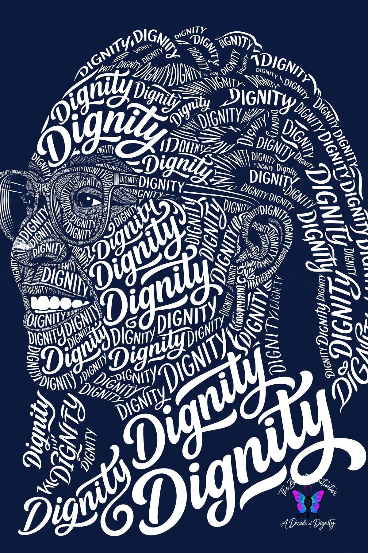 African American woman wearing glasses shown in a custom DIGNITY typography portrait