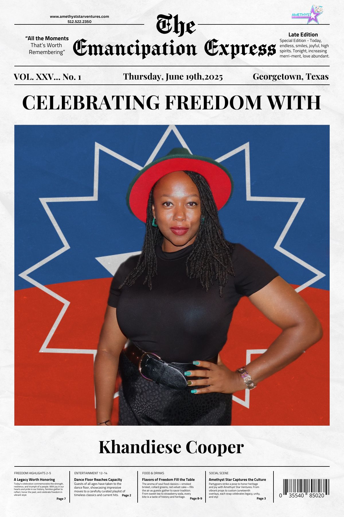 Juneteenth newspaper style photo booth keepsake created for a Georgetown Texas celebration