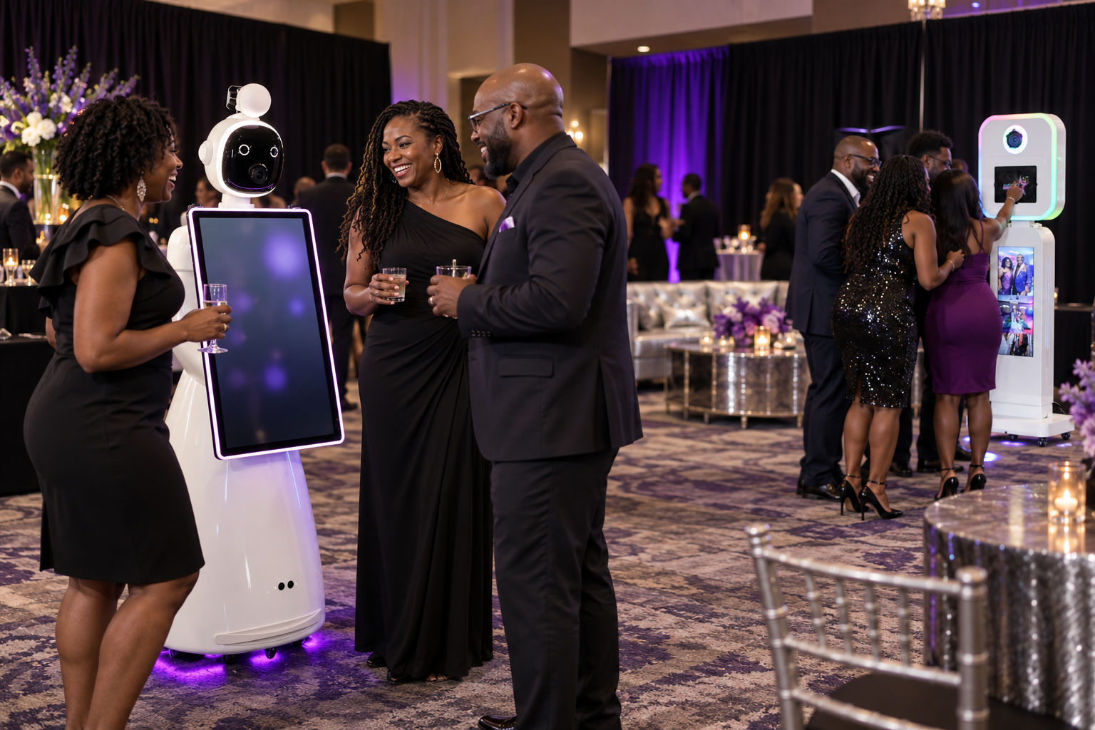 African American guests comparing Starla roaming photography and a DSLR photo booth