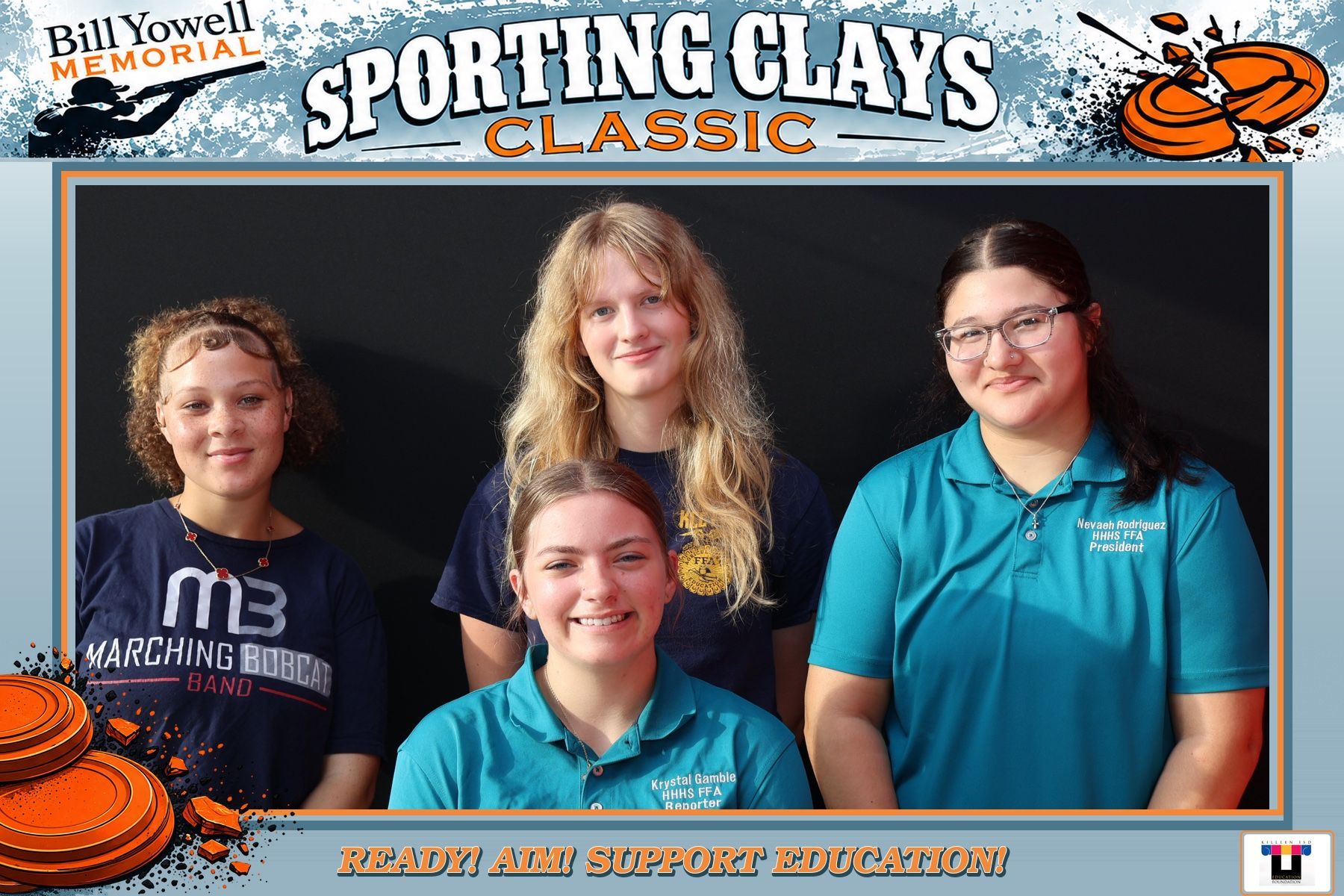 Group of guests smiling in a Sporting Clays Classic event frame