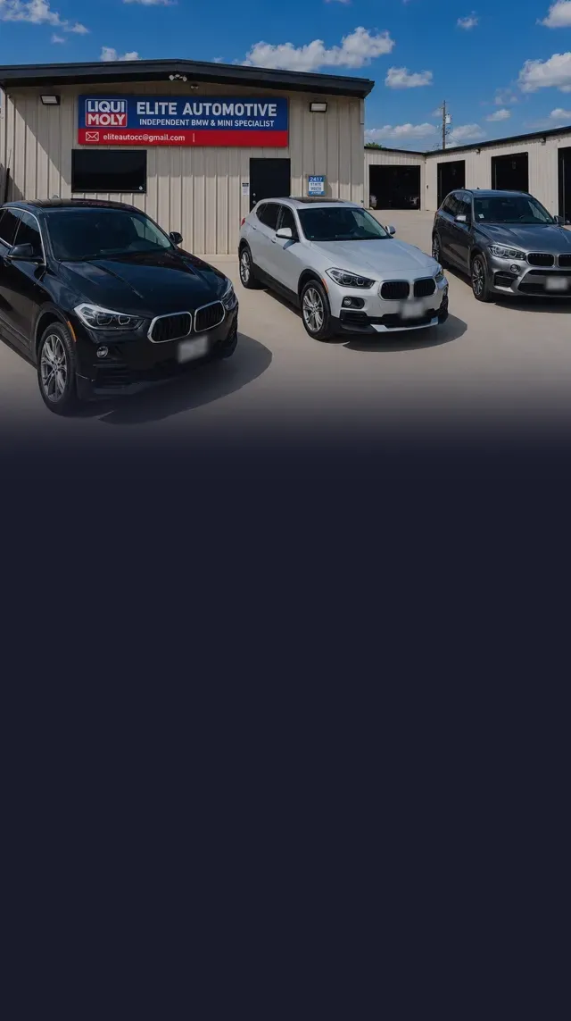 An automotive shop with three cars parked outside of our auto repair shop | Elite Automotive of Corpus Christi