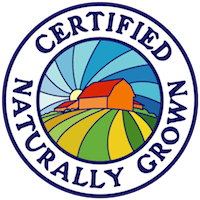 A certified naturally grown logo with a barn in the middle