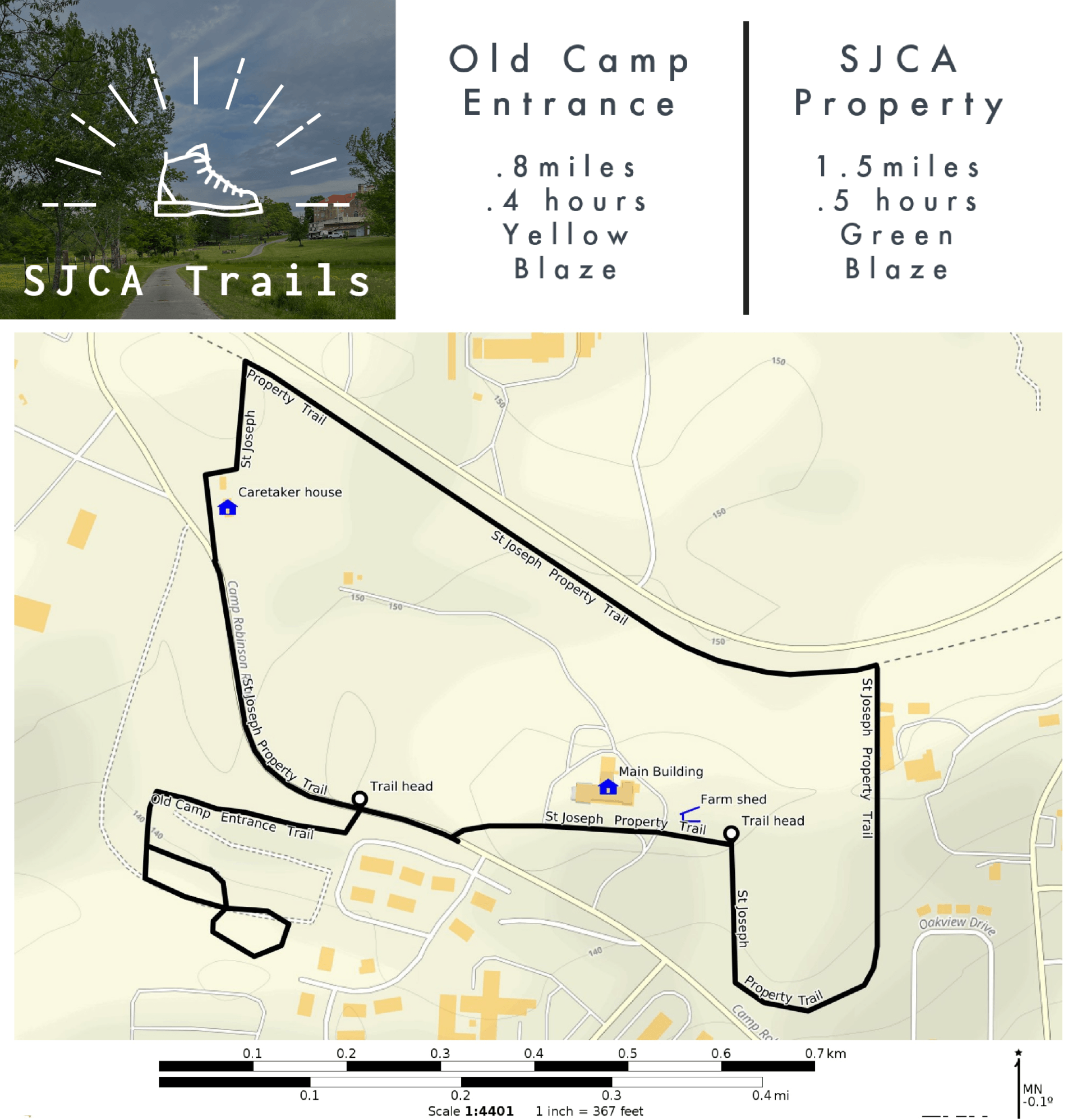 A map showing the location of the old camp entrance and sjca property