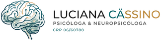 Logo com cérebro estilizado azul e verde; texto “LUCIANA CASSINO” e “Psicóloga & Neuropsicóloga”.