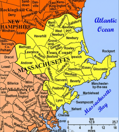 A map of massachusetts and the atlantic ocean