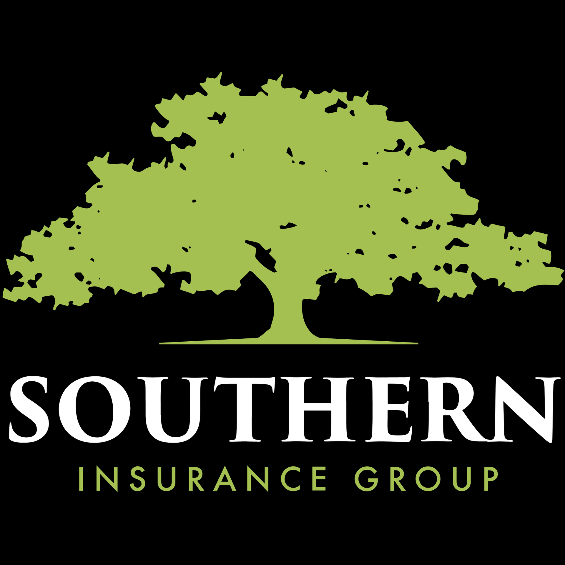 Southern Insurance Group logo with green tree silhouette on black background