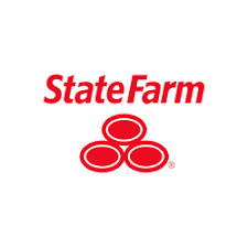 State Farm logo in red with three interlocking oval shapes on a white background