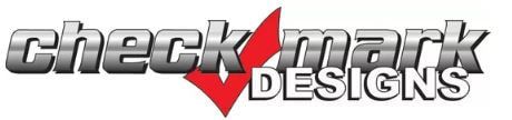 Check Mark Designs logo with metallic silver text and a red checkmark graphic.