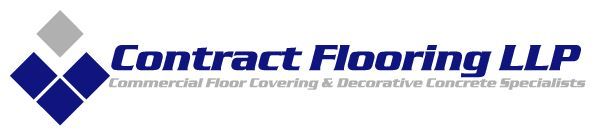 Contract Flooring LLP logo with blue and gray diamond icon and commercial flooring tagline