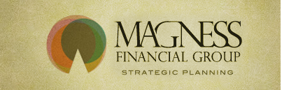 Logo for Magness Financial Group: Colored overlapping circles and text on a textured background.