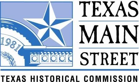 Texas Main Street logo with blue star and Texas Historical Commission text