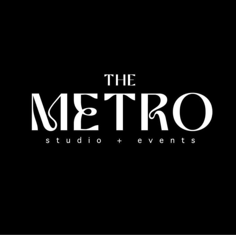 Logo for The Metro studio + events, white text on black background.