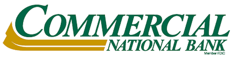 Commercial National Bank logo with green text and a gold design.
