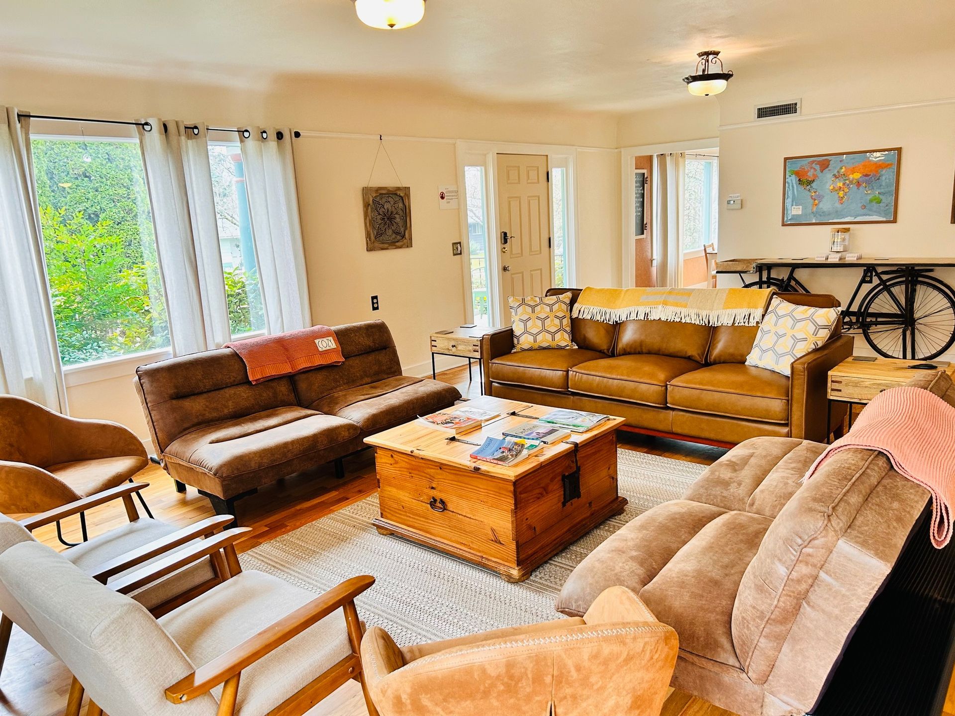 A living room filled with furniture and a coffee table.