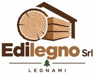 Logo di Edilegno Srl con un tronco e cataste di legname nei toni del marrone