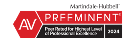 Martindale-Hubbell Preeminent AV rating seal, peer rated for highest professional excellence, 2024.
