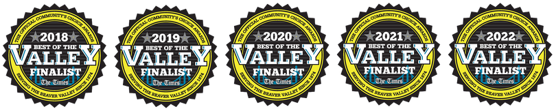 Five gold-and-black Valley award badges lined up horizontally on a white background.