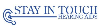 Logo reading “Stay in Touch Hearing Aids” in blue with a stylized ear icon.