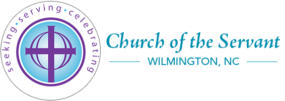 Church of the Servant logo with purple cross and “Wilmington, NC” text