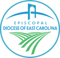 Logo for Episcopal Diocese of East Carolina with blue cross and green flowing lines