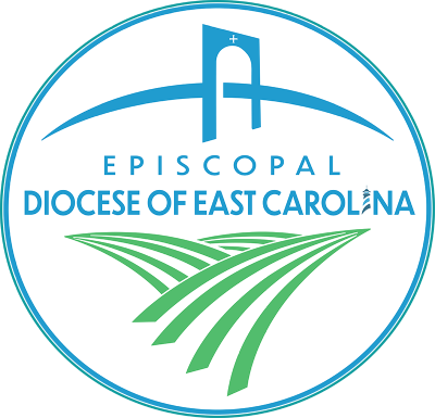 Logo for Episcopal Diocese of East Carolina with blue cross and green flowing lines