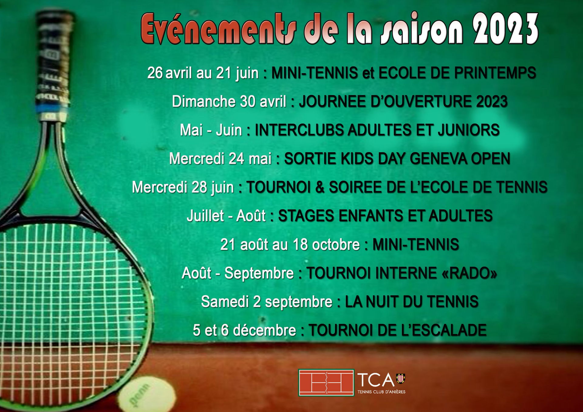 Une raquette de tennis et une balle de tennis sur fond vert