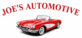 Joe’s Automotive logo with a red classic convertible car