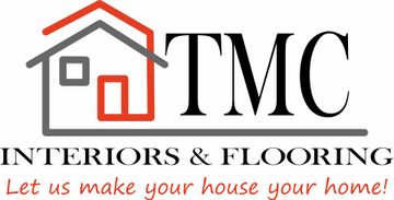 TMC Interiors & Flooring logo with a house icon and red tagline, &ldquo;Let us make your house your home!&rdquo;