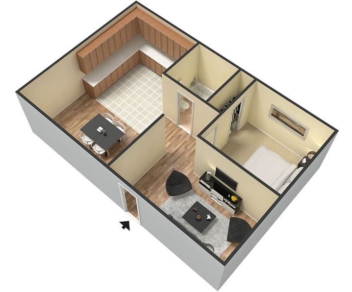 1 Bed, 1 Bath Floor Plan