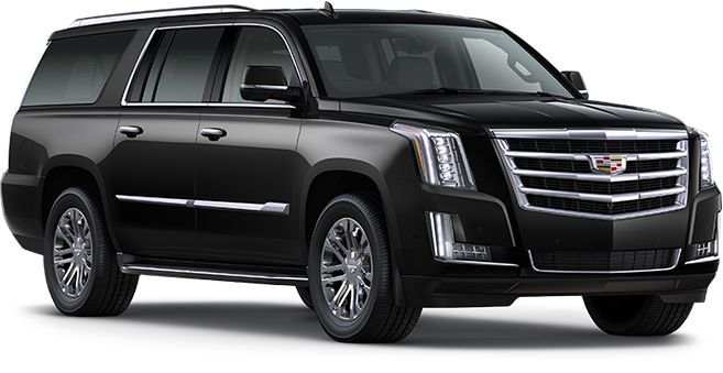 A black cadillac escalade is shown on a white background.