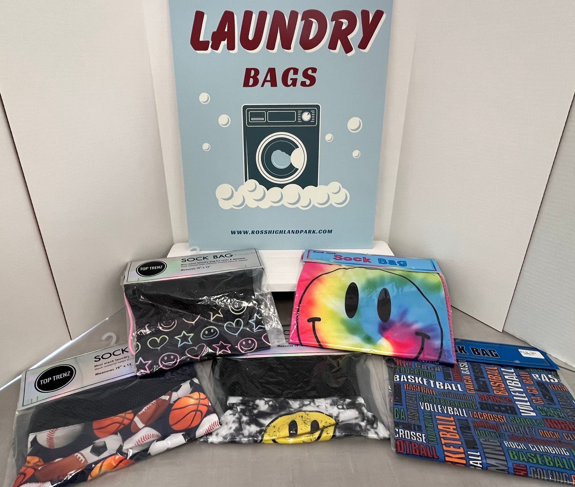 a laundry bag with a smiley face on it