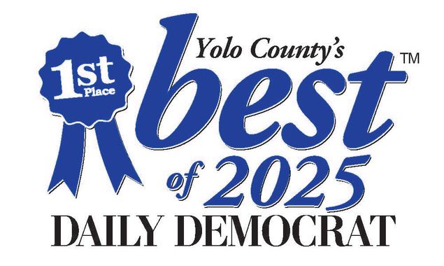 Yolo County's Best of 2025 logo. Blue ribbon: 1st Place. Text: