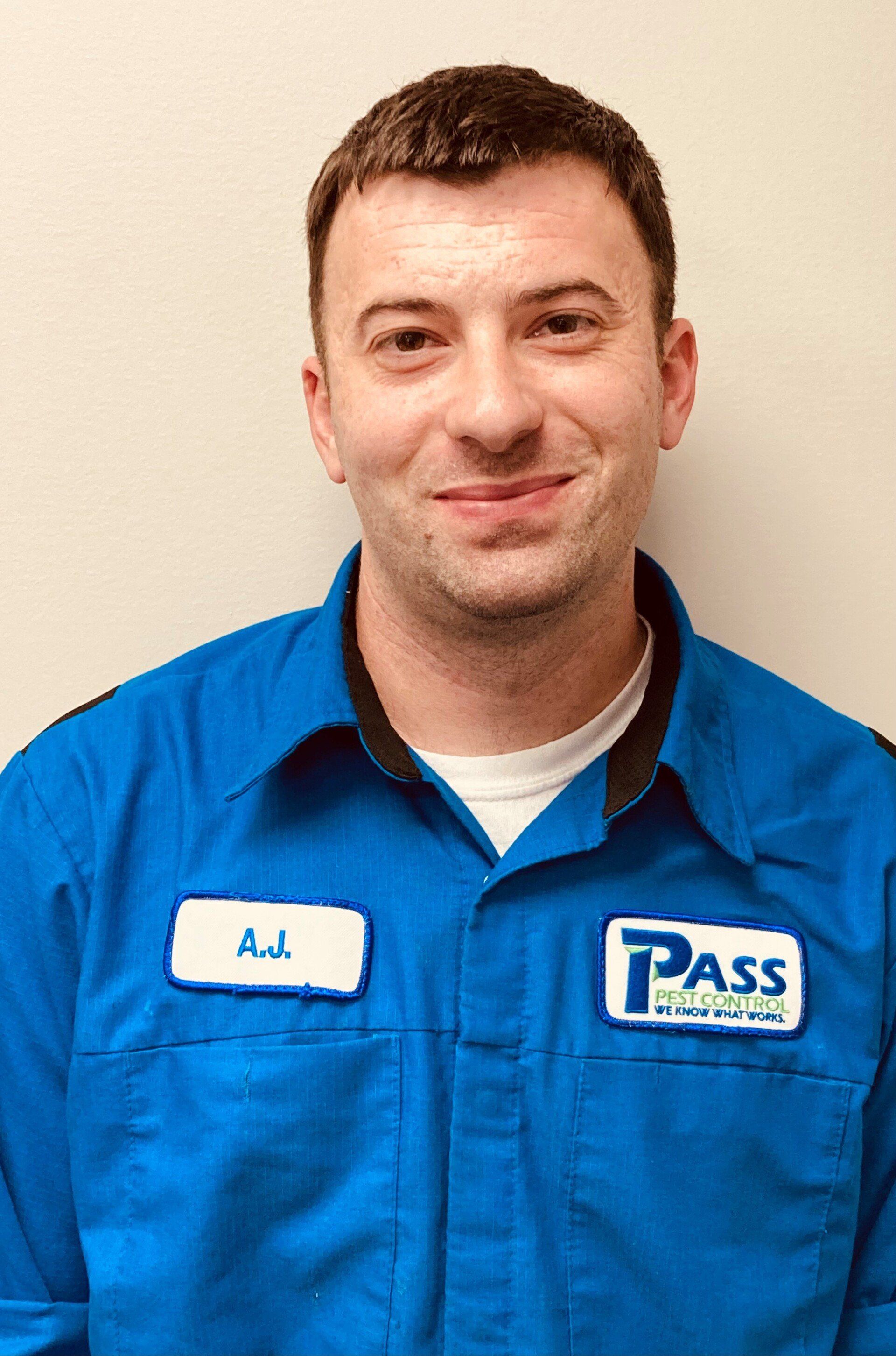 Man in blue uniform with