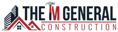 The M General Construction logo with red roof icon and black-gray text on a white background