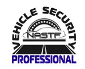 A black and white logo for vehicle security professional. A black and white logo for vehicle security professional.