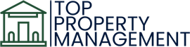 The logo for top property management shows a house and a building.